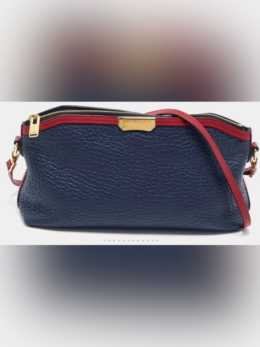 Burberry Navy Blue/Red Leather Peyton Crossbody Bag